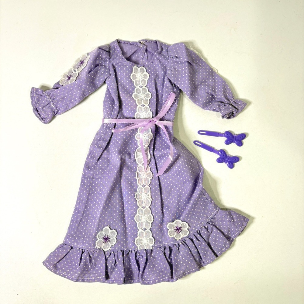 Handmade Purple Polka Dot Doll Dress 14 in Doll Clothes Floral Lace Butterfly